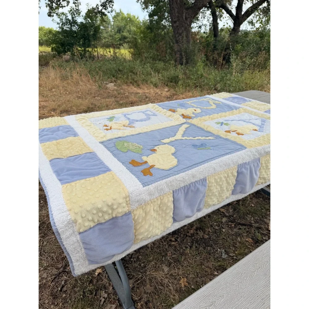 Handmade Baby Quilt Blue Yellow Minky Dot Duck Frog Alphabet Nursery Blanket